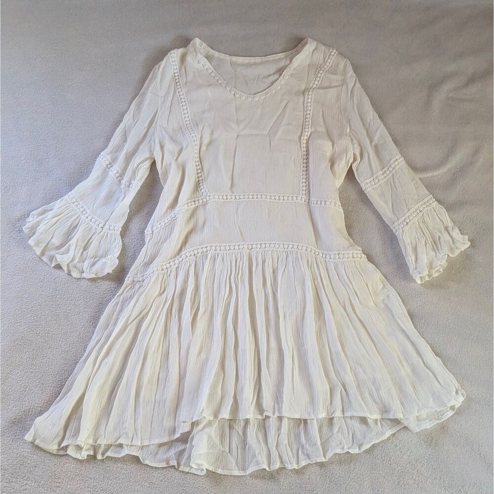 Crochet Lace Tunic Mini Dress Women's Small White - Picture 2 of 7